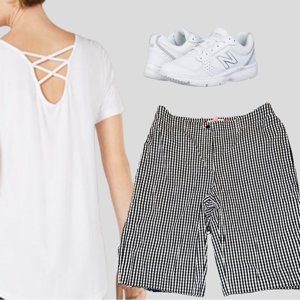 Anne Klein black and white checkered Bermuda shorts.
